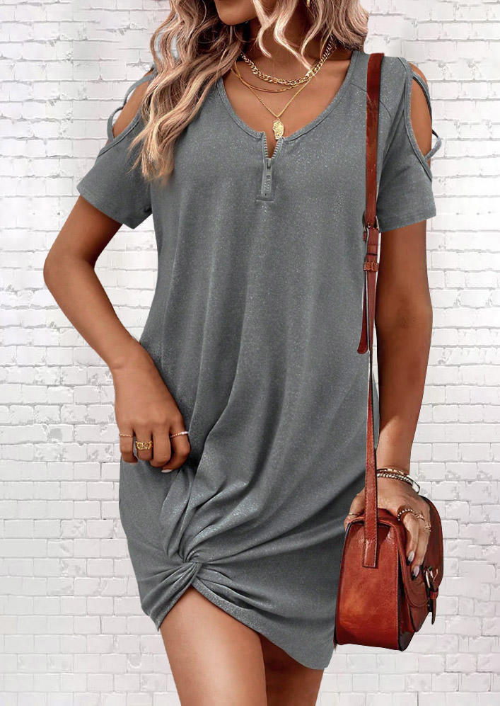 

Criss-Cross Zipper Twist Mini Dress - Gray, SCM017180