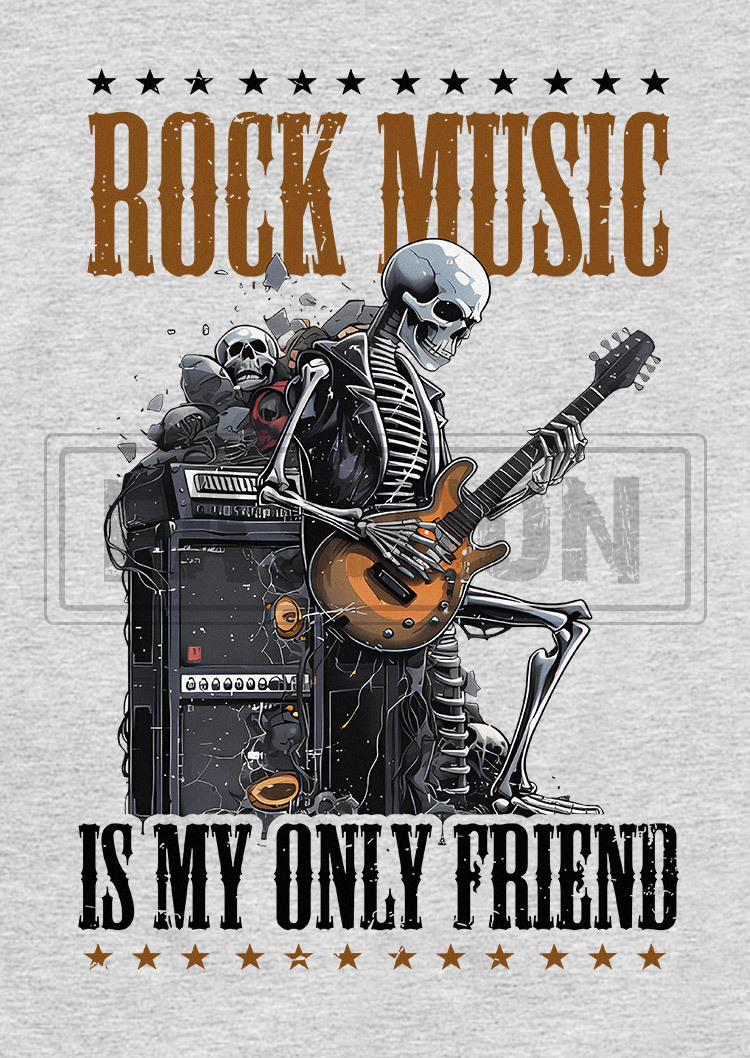 Rock Music Is My Only Friend Skeleton Tank - Light Grey