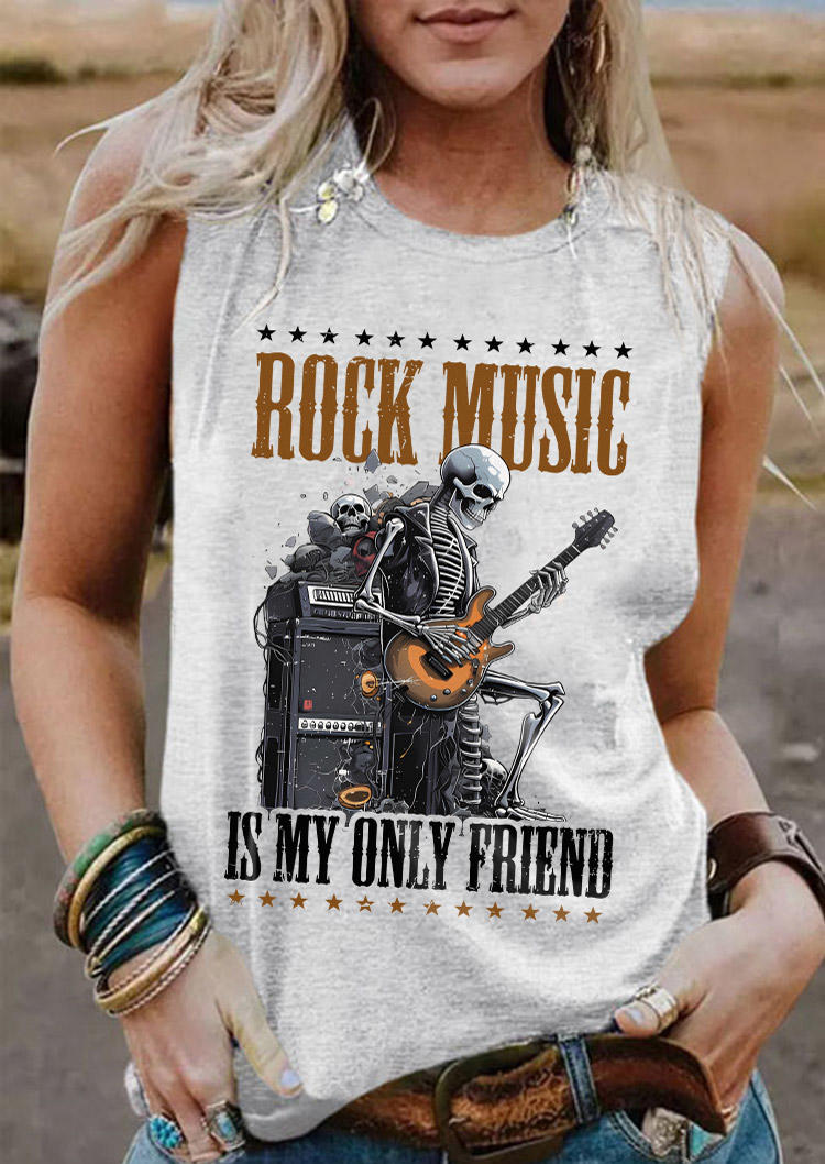 

Rock Music Is My Only Friend Skeleton Tank - Light Grey, Gray, SCM017693