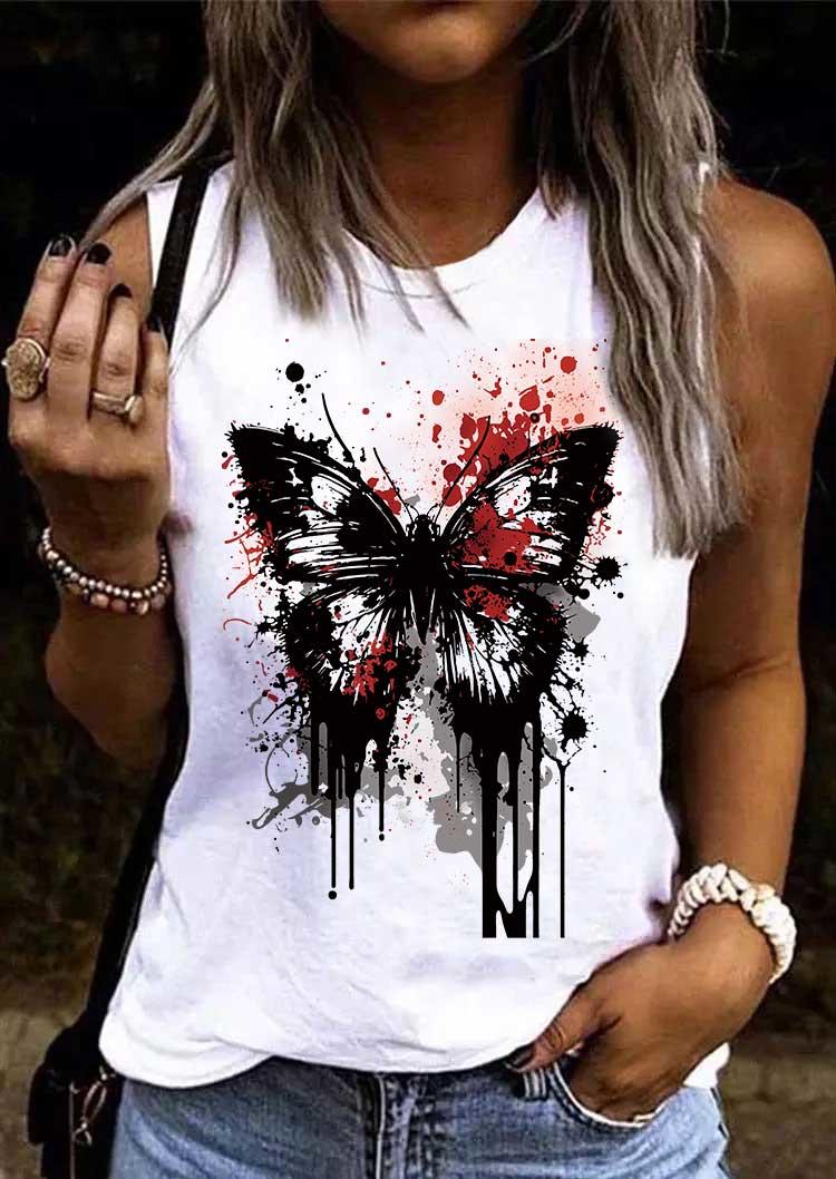 

Butterfly Casual O-Neck Tank - White, SCM017717