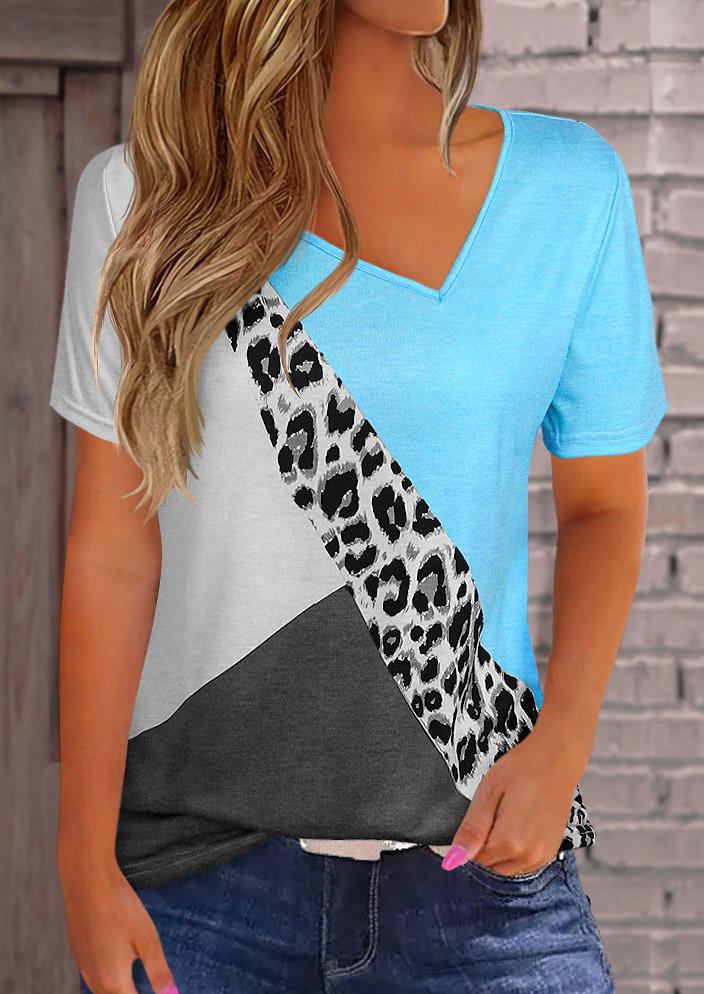 

Color Block Leopard Asymmetric Neck Blouse, Multicolor, SCM016524
