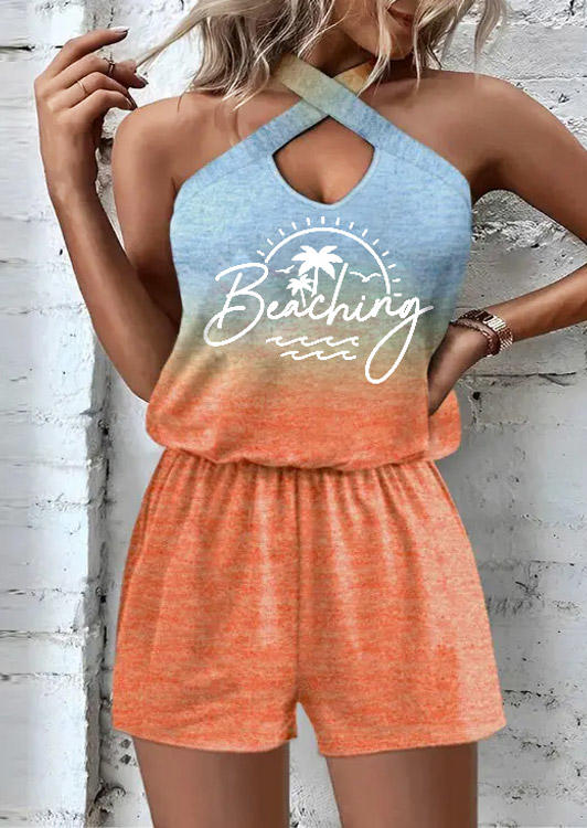 Beaching Coconut Tree Gradient Halter Vacation Romper