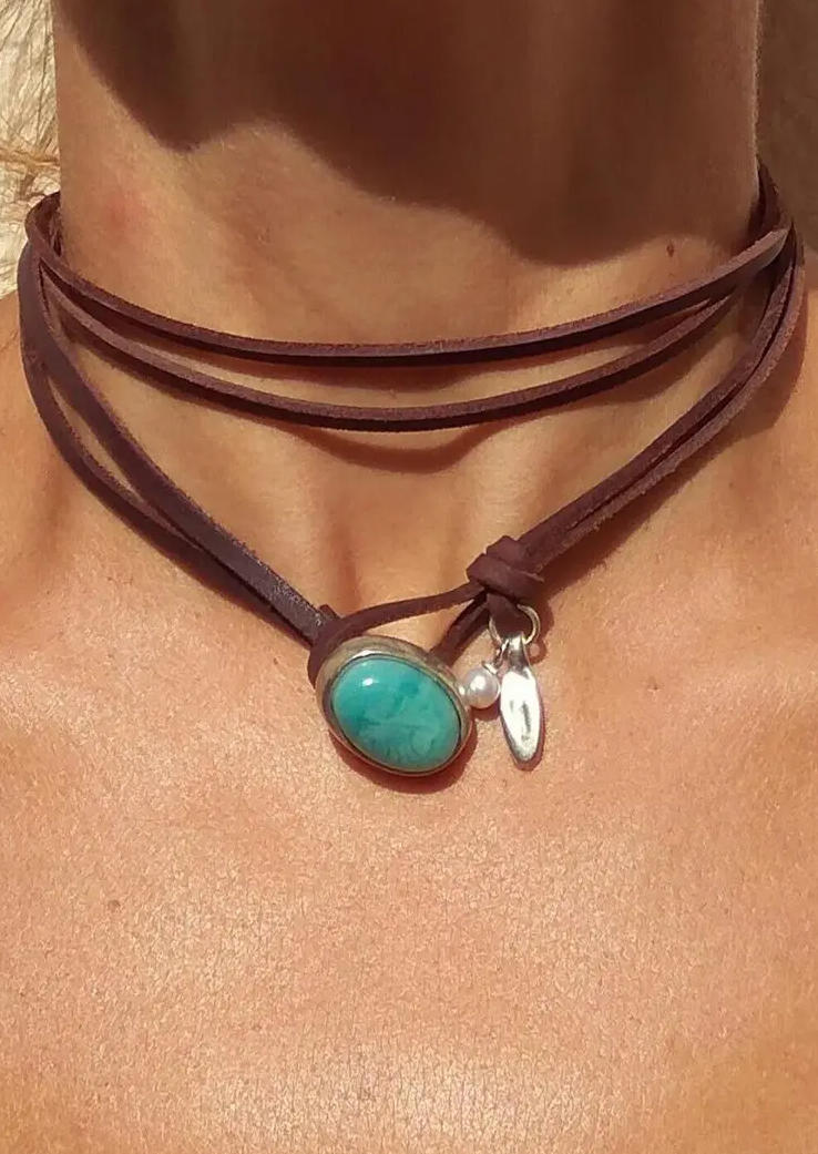 

Turquoise Pearl Multi-Layered Necklace - Brown, SCM017603