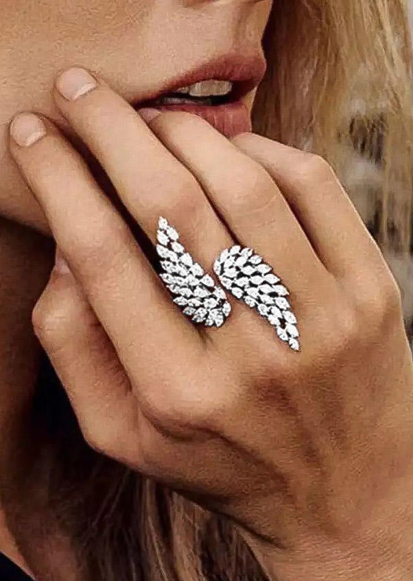 

Rhinestone Wing Adjustable Open Ring, Silver, SCM017606