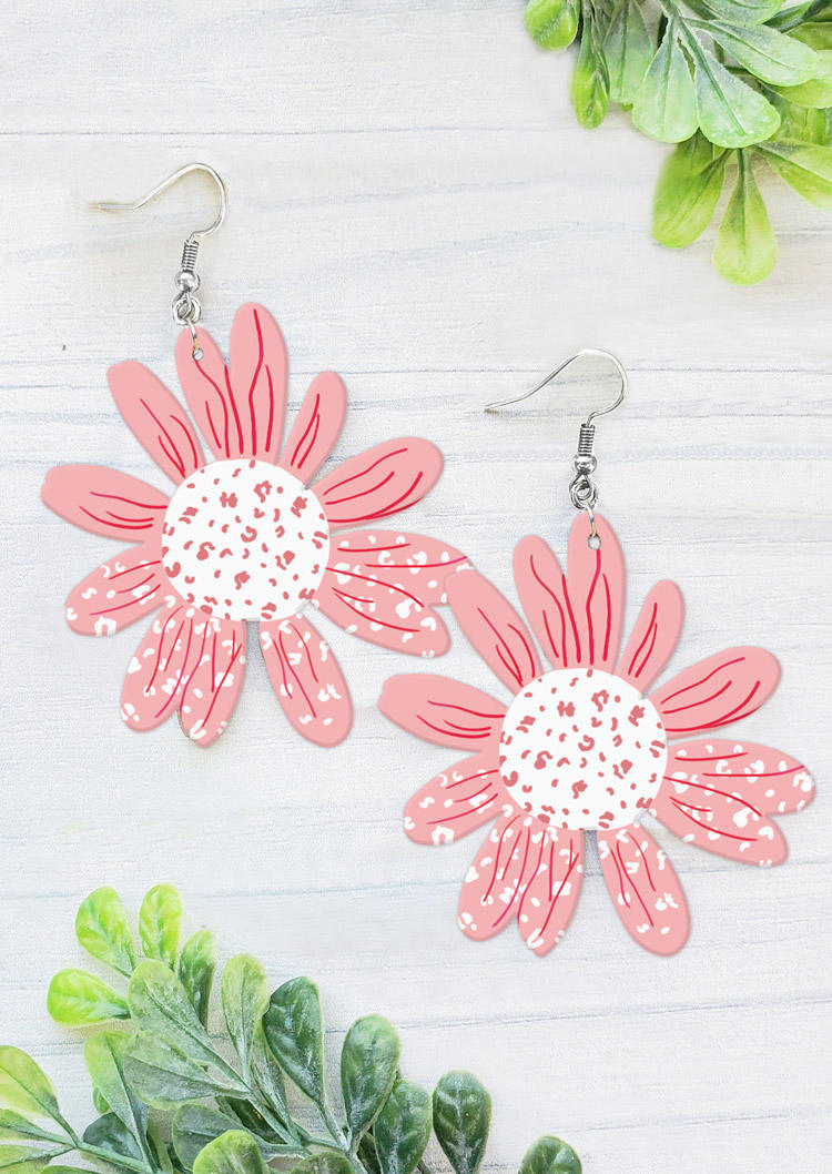 

Floral Hollow Out Hook Earrings, Pink, SCM017669