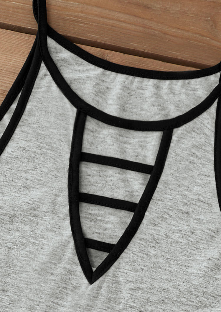 Hollow Out Keyhole Neck Tank - Gray