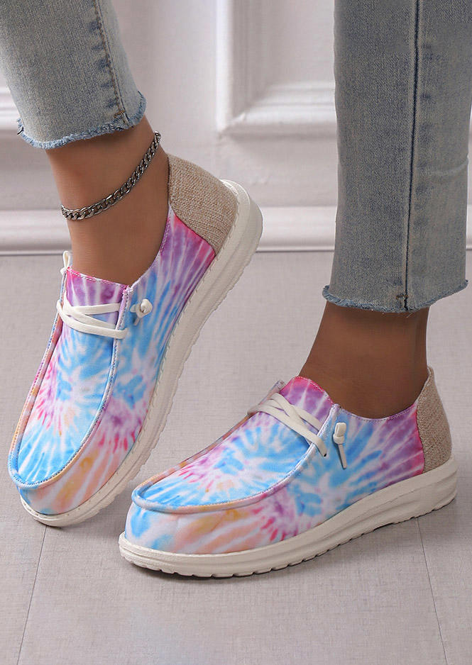 Tie Dye Lace Up Flat Sneakers