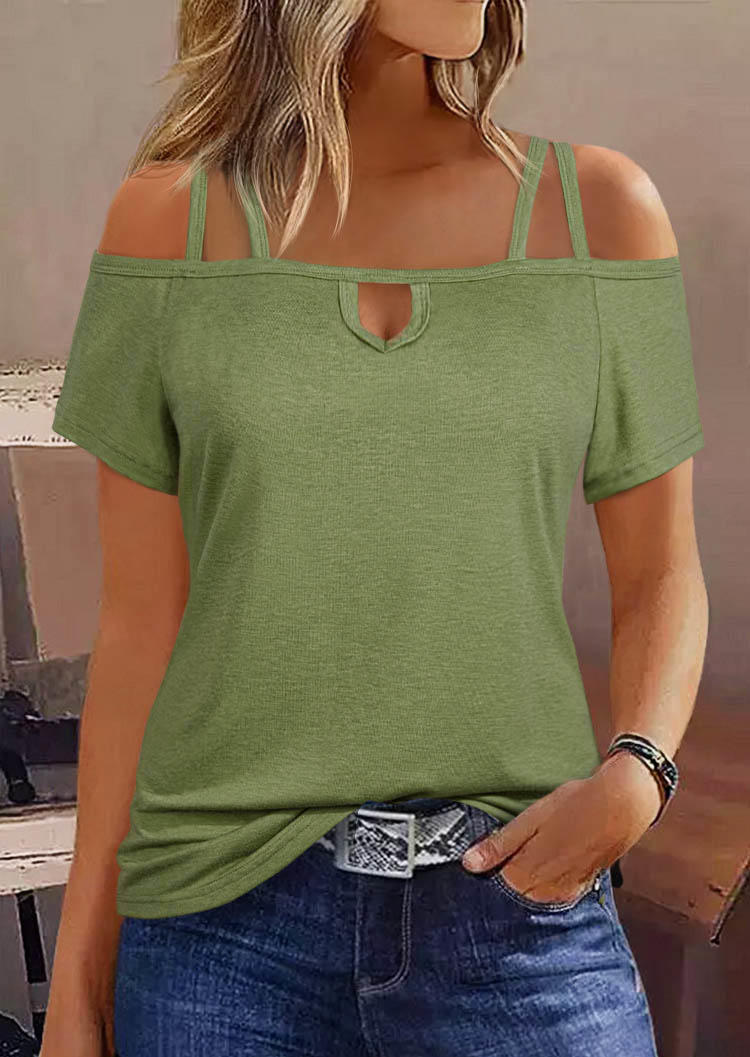 

Hollow Out Cold Shoulder Blouse - Green, SCM017246