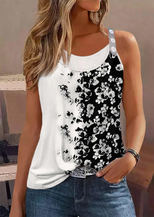 

Floral Color Block Fake Two-Piece Tank, Multicolor, SCM017754