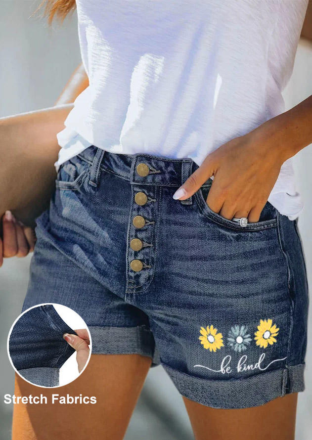 

Be Kind Daisy Pocket Button Denim Shorts - Light Blue, SCM017057