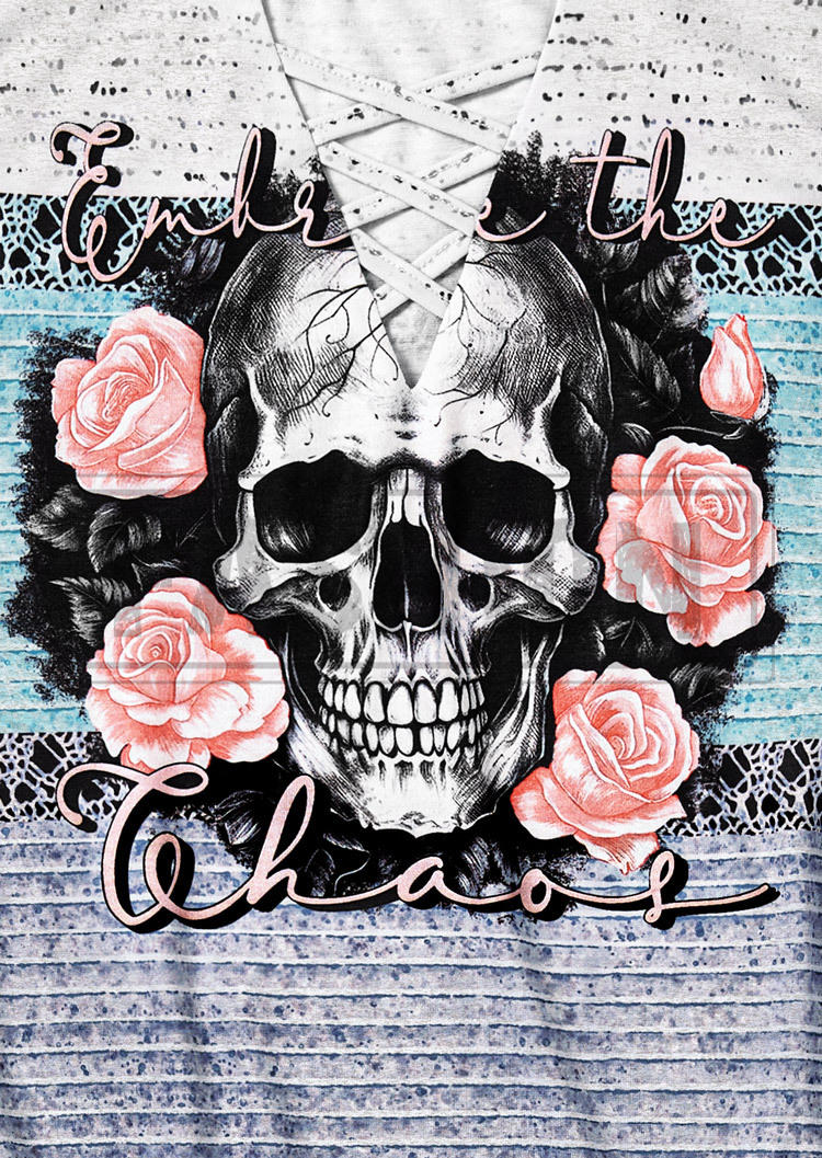 Embrace the Chaos Rose Skull Criss-Cross Hollow Out Tank