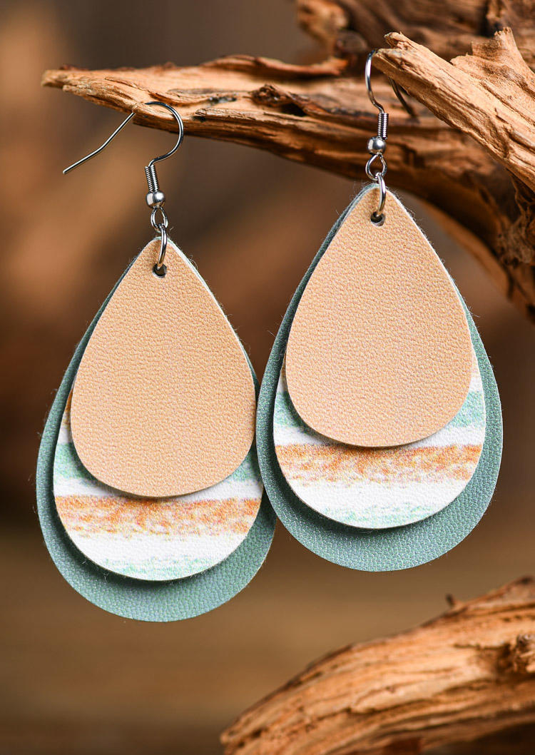 

Color Block Striped Multi-Layered Water Drop Earrings, Multicolor, SCM017483