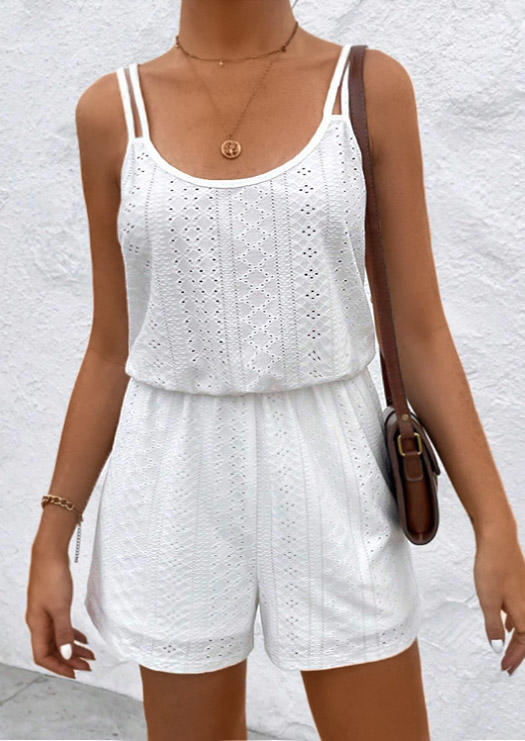 

Hollow Out Open Back Romper - White, SCM017763