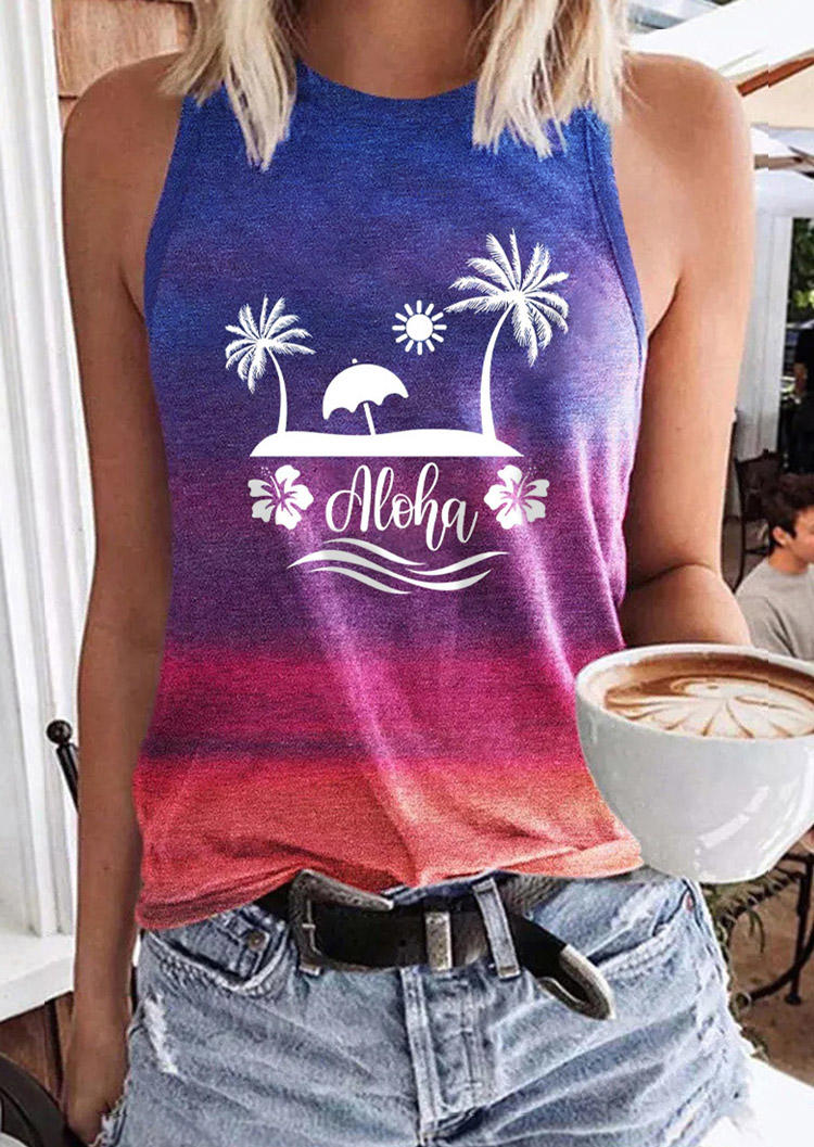 

Aloha Coconut Tree Sun Floral Gradient Tank, Multicolor, SCM017769