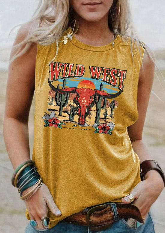 

Wild West Steer Skull Cactus Floral Tank - Yellow, SCM017787