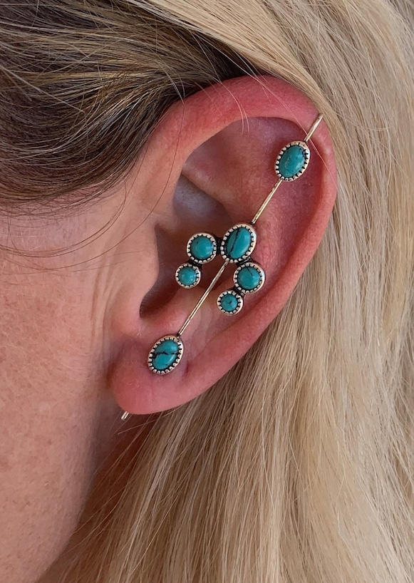

1 Piece Turquoise Floral Western Unique Earpin, Multicolor, SCM017793