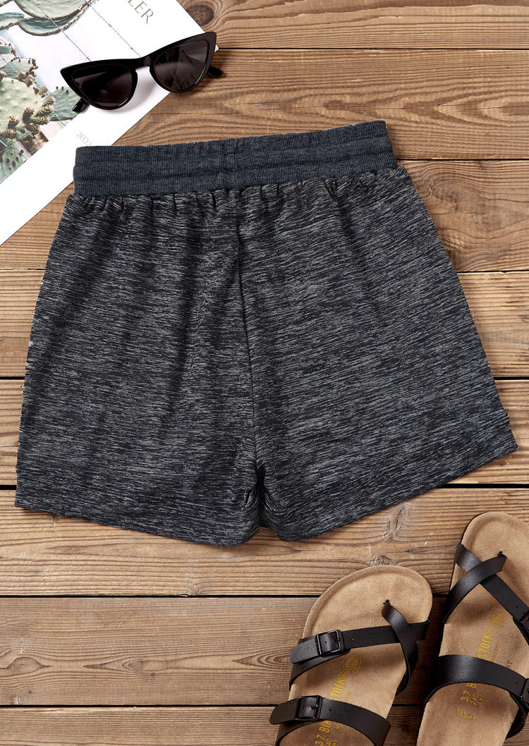 Lace Splicing Pocket Drawstring Shorts - Dark Grey