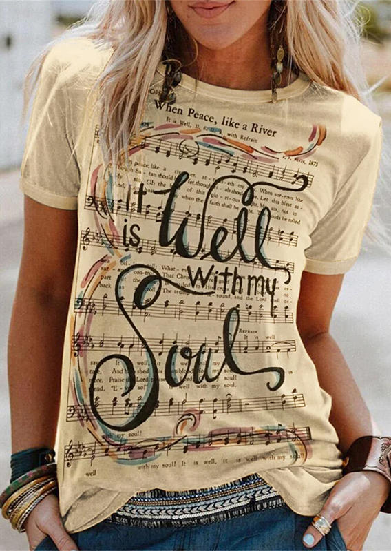 

It Is Well With My Soul Sheet Music T-Shirt Tee - Apricot, SCM017788