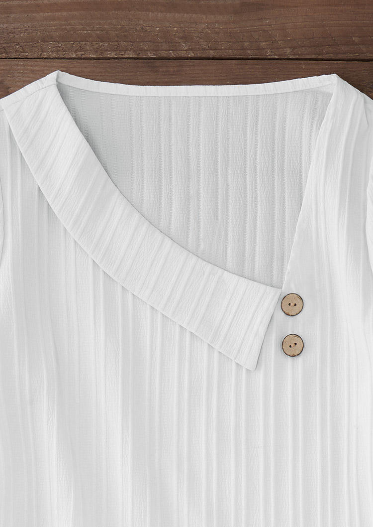Button Ribbed Ruffled Blouse - White