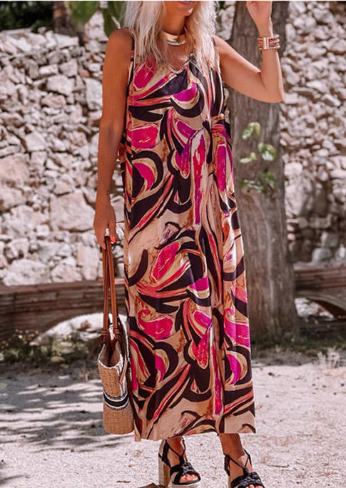 

Abstract Graphic Sleeveless V-Neck Maxi Dress, Multicolor, SCM017883