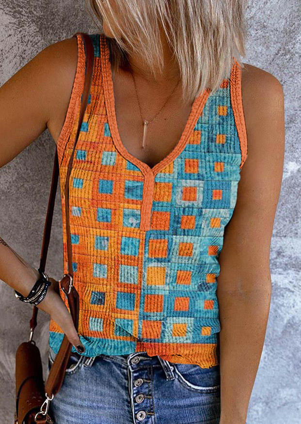 

Plaid Ribbed Casual Tank, Multicolor, SCM017884