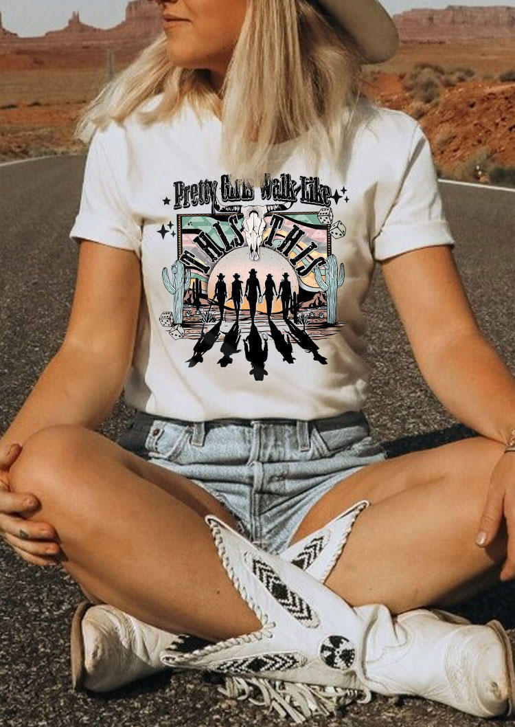 

Pretty Girls Walk Like This This Steer Skull T-Shirt Tee - White, SCM018004