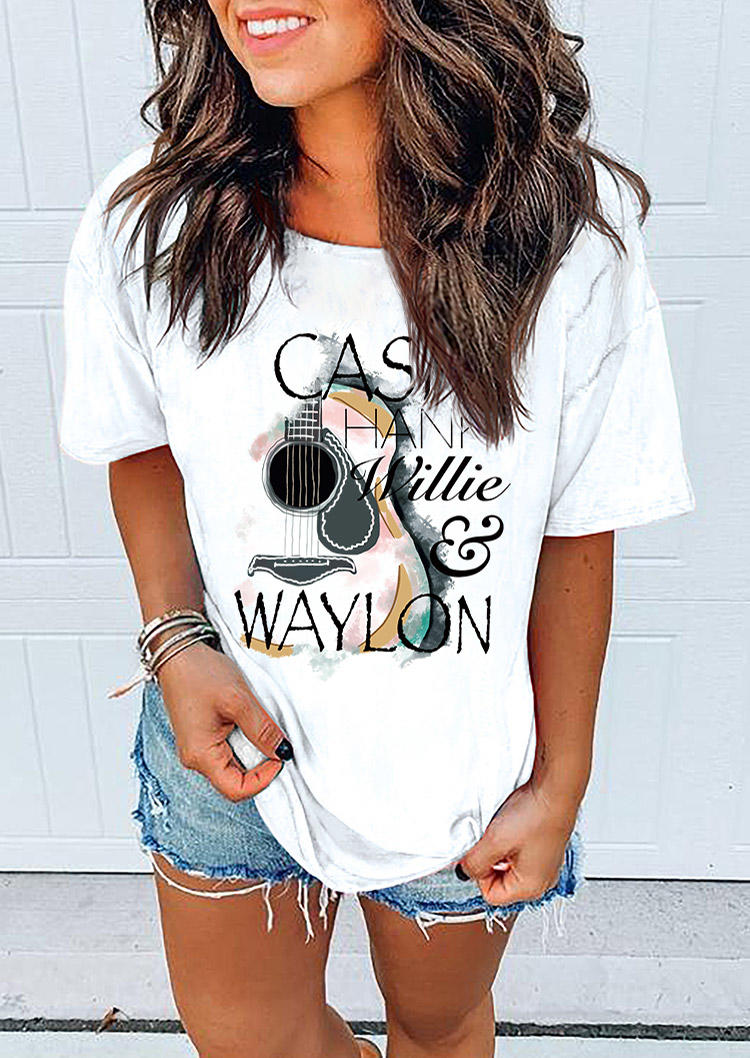 

Cash Hank Willie Waylon O-Neck T-Shirt Tee - White, SCM018027