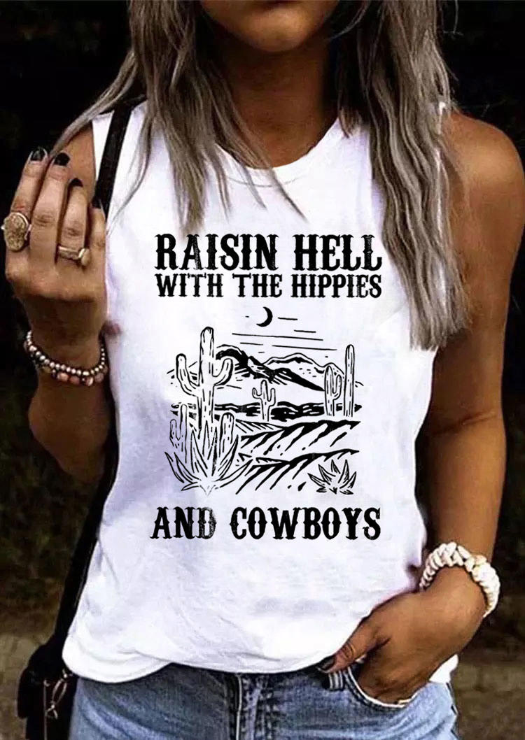 

Raisin Hell With The Hippies And Cowboys Cactus Tank - White, SCM018032