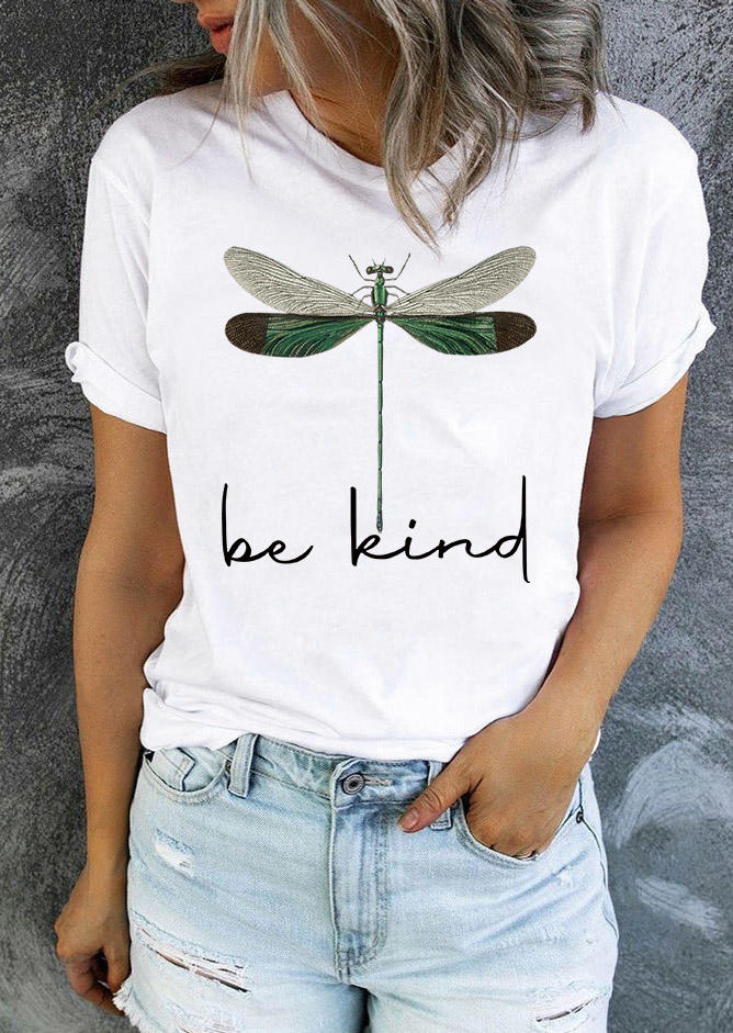 

Be Kind Dragonfly T-Shirt Tee - White, SCM018070