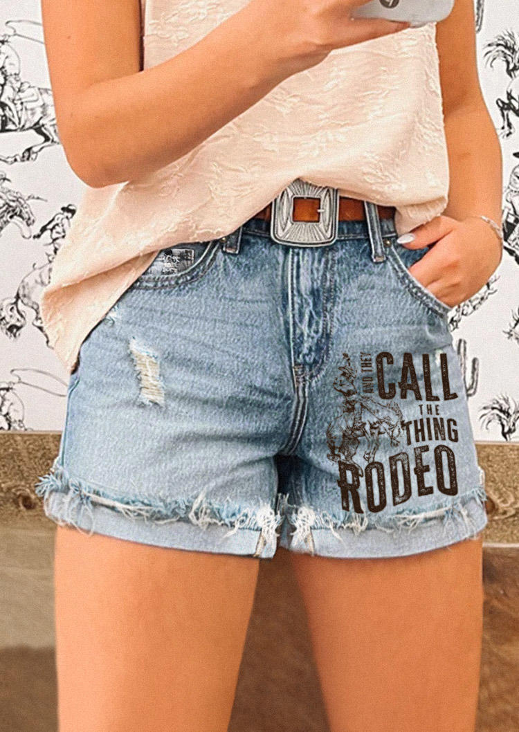 

They Call The Thing Rodeo Retro Ripped Hole Denim Shorts, Multicolor, SCM018102