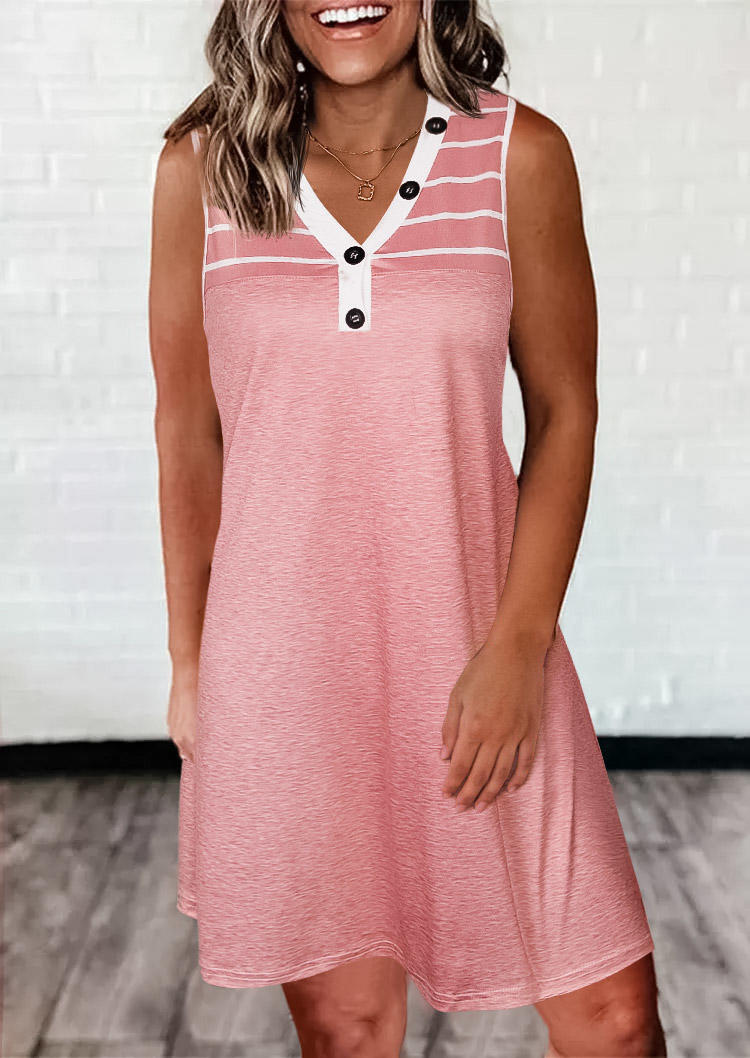 

Striped Button V-Neck Mini Dress - Pink, SCM017290