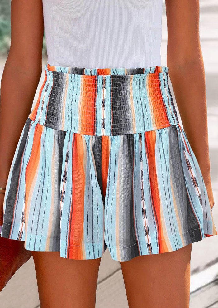 

Gradient Striped Smocked Ruffled Shorts, Multicolor, SCM017702