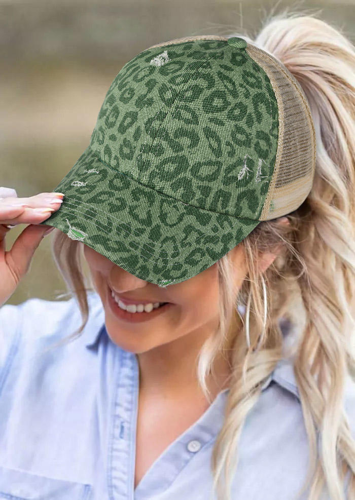 

Leopard Mesh Hollow Out Baseball Cap, Green, SCM017929