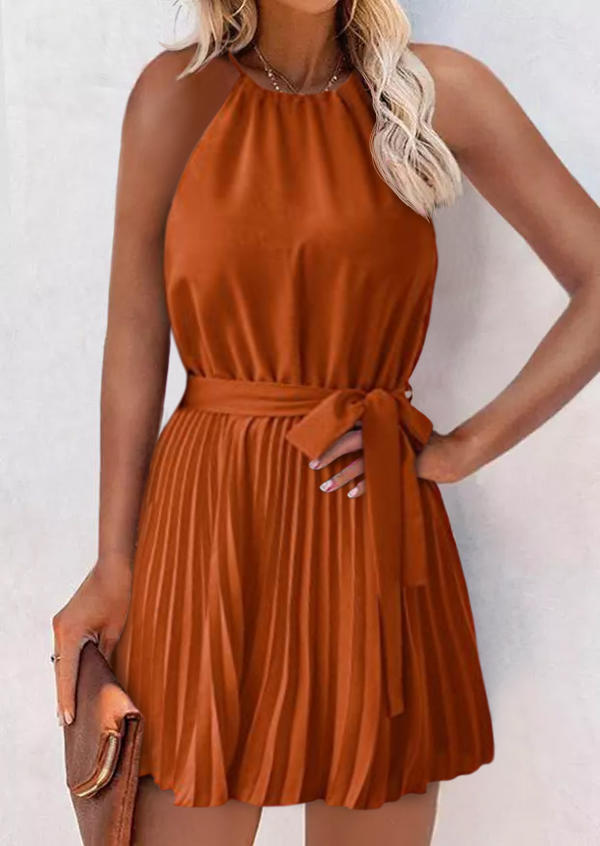 

Ruffled Hollow Out Mini Dress - Brown, SCM017936