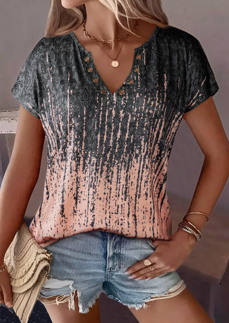 

Eyelet Notched Neck Blouse - Pink, SCM018043