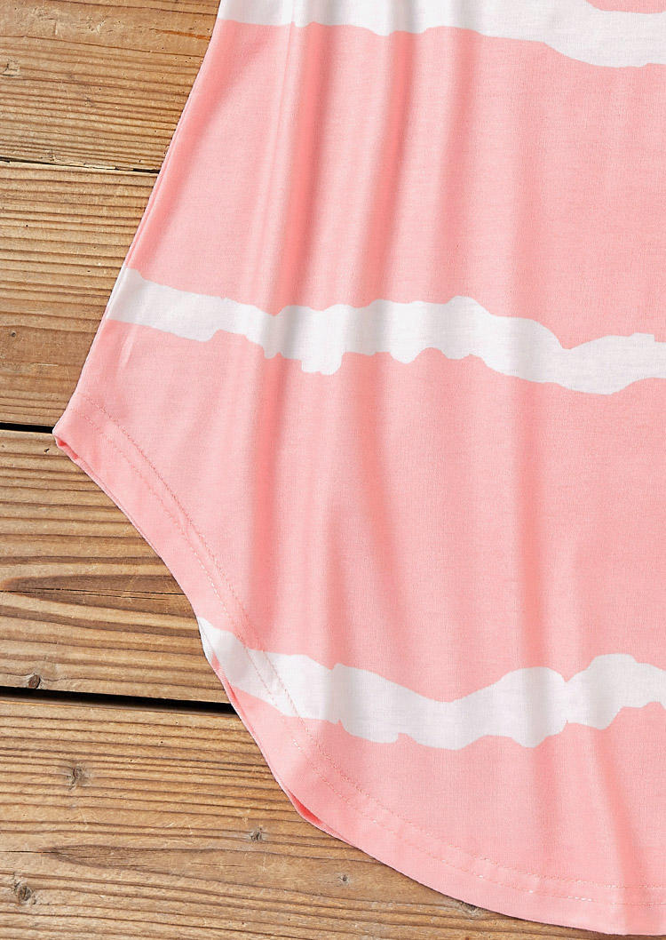 Striped Lace Splicing Tank - Pink