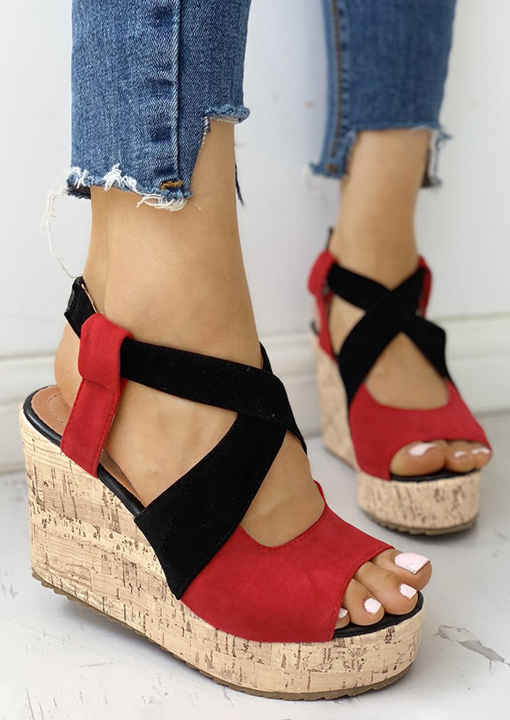 

Criss-Cross Hollow Out Wedge Sandals - Red, SCM017799