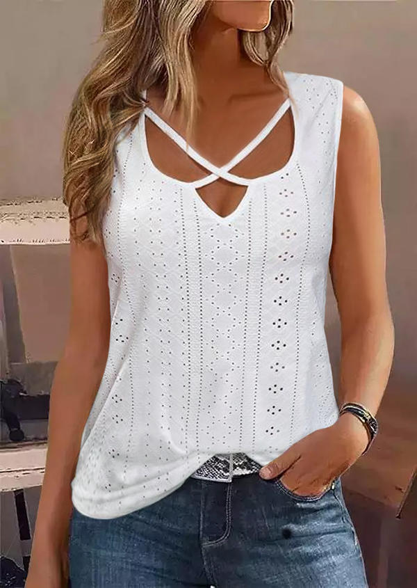 

Criss-Cross Hollow Out Tank - White, SCM017828