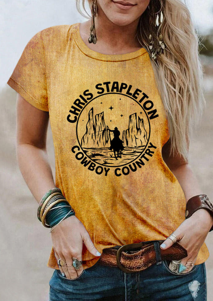

Cowboy Country O-Neck T-Shirt Tee - Yellow, SCM017894
