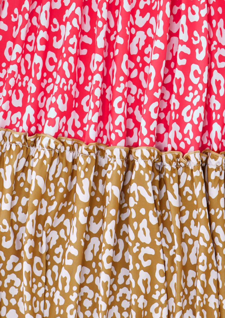 Leopard Color Block Button Spaghetti Strap Mini Dress