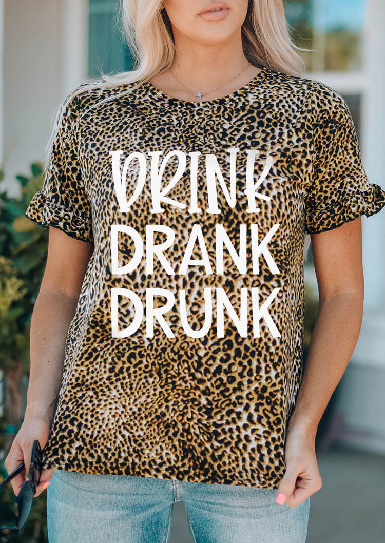 

Drink Drank Drunk Leopard T-Shirt Tee, Multicolor, SCM017960