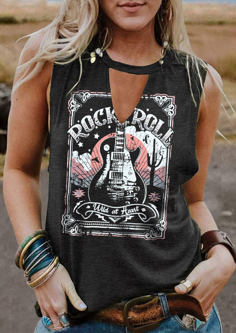 

Rock Roll Wild At Heart Guitar Keyhole Neck Tank - Dark Grey, Gray, SCM018110