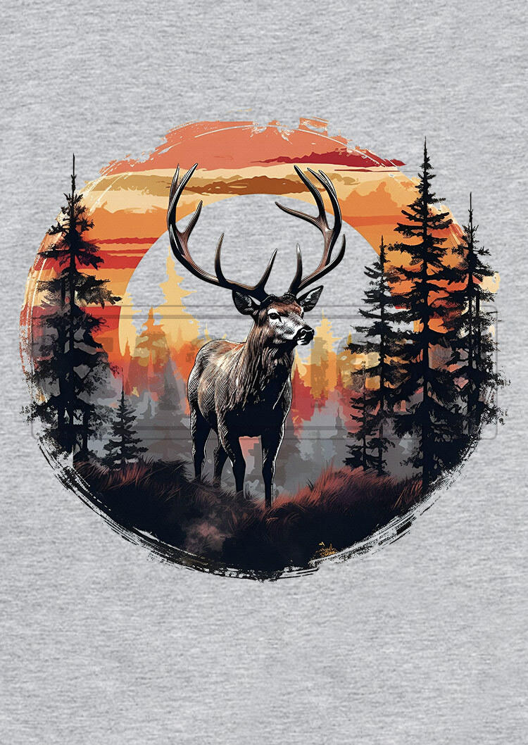Deer Hunting Forest T-Shirt Tee - Light Grey
