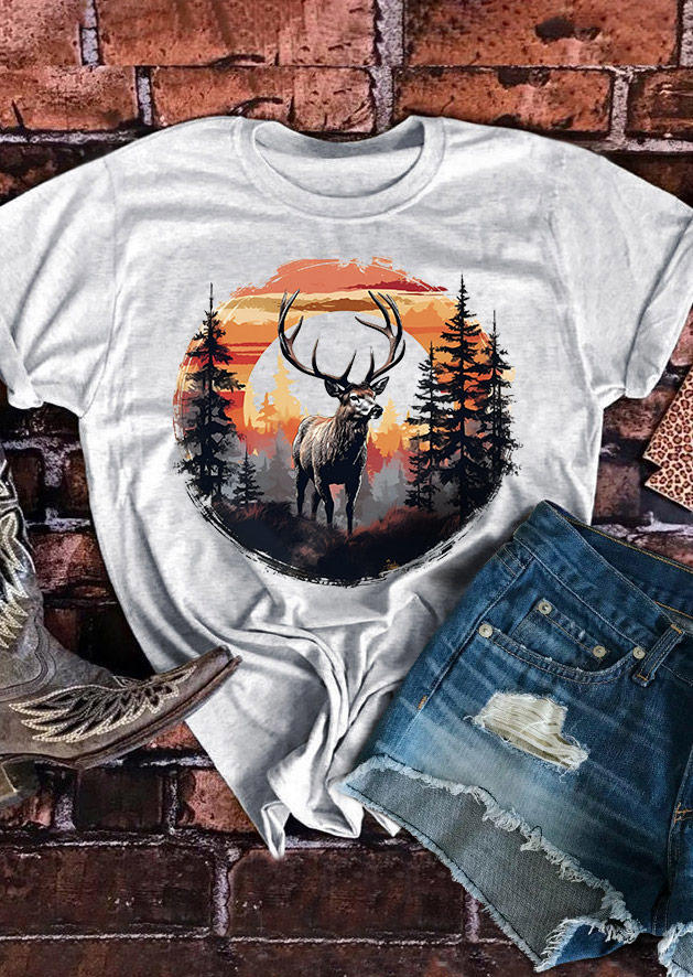 

Deer Hunting Forest T-Shirt Tee - Light Grey, Gray, SCM018220