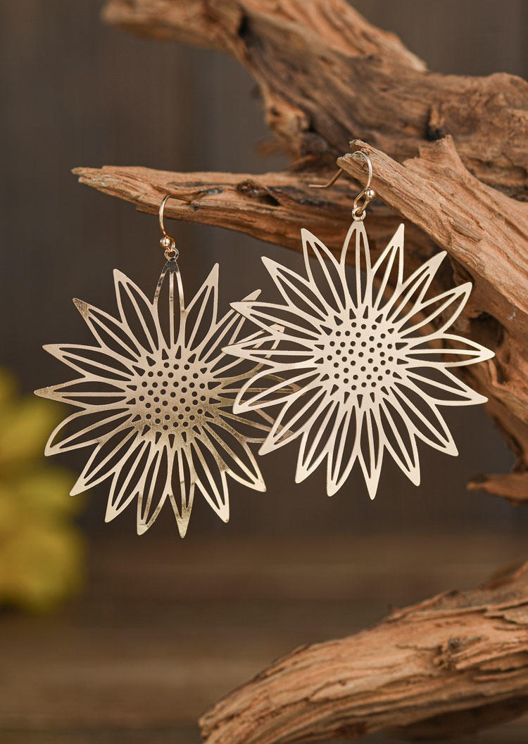 

Sunflower Hollow Out Keychain Earrings, Gold, SCM017925