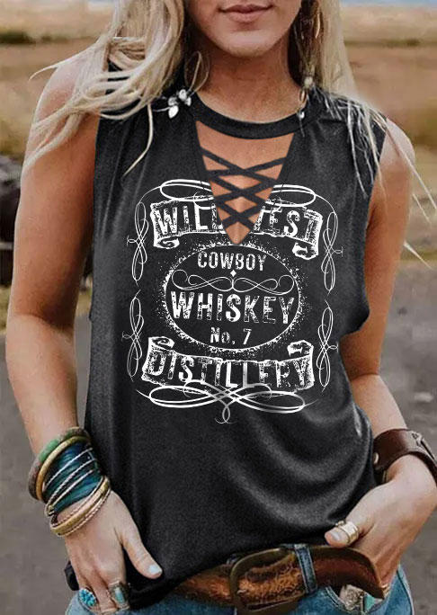 

Cowboy Whiskey Criss-Cross Hollow Out Tank - Dark Grey, Gray, SCM018173