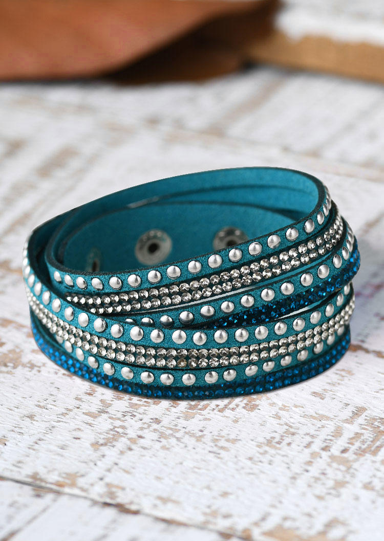 

Rhinestone Rivet Multi-Layered Bracelet, Green, SCM018182