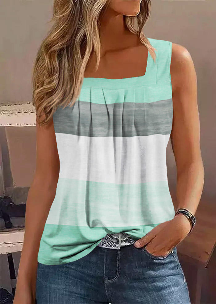 

Color Block Ruffled Square Collar Tank, Multicolor, SCM018227