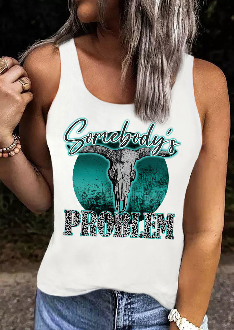 

Somebody' Problem Steer Skull Racerback Tank - White, SCM018231