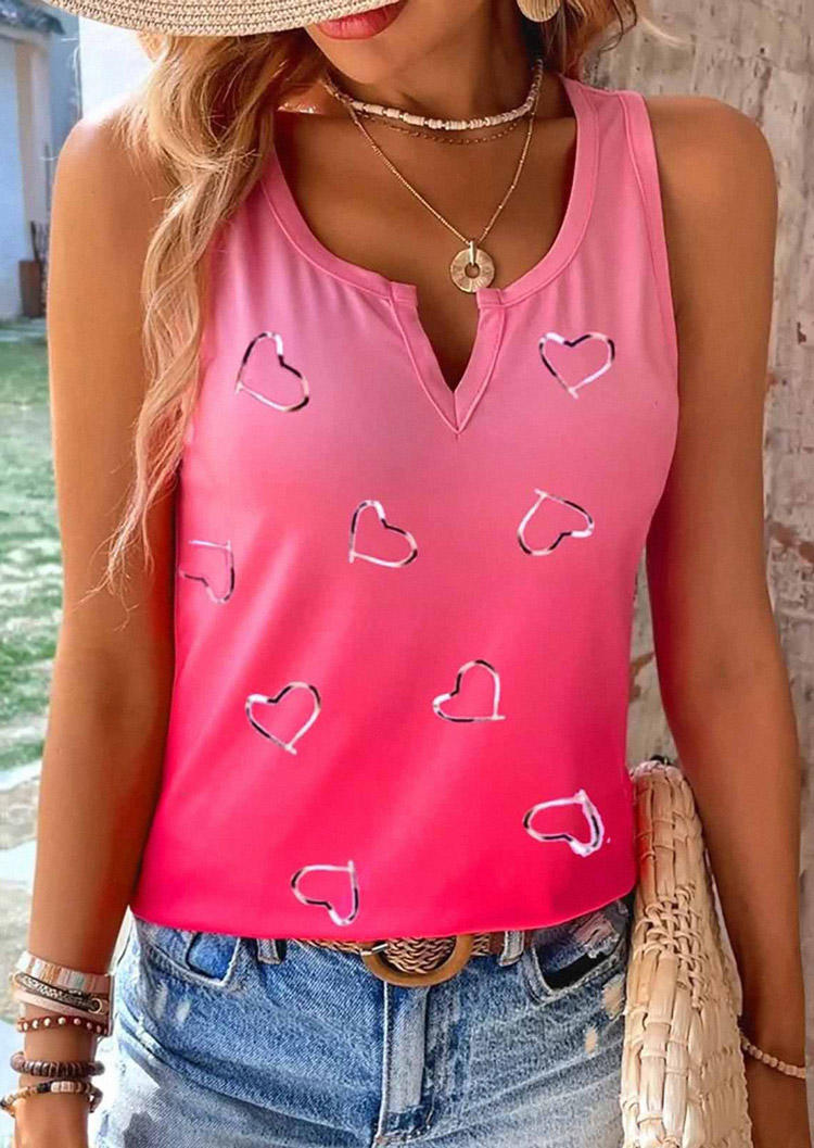 

Heart Ombre Notched Neck Tank - Pink, SCM018253